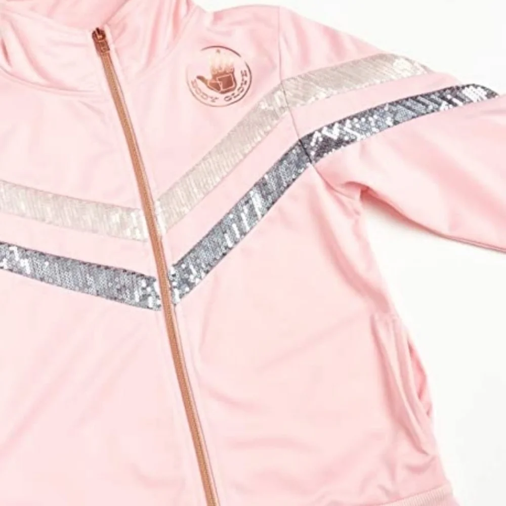 #021 Body Glove Girl's Pink Sequin Stripe Tricot Jogging Set